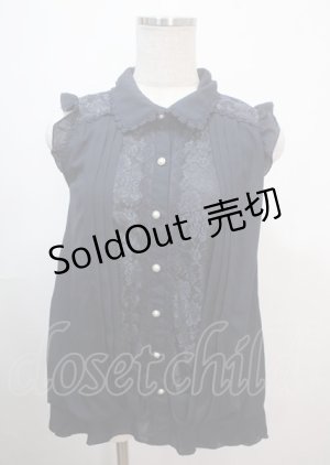 画像: axes femme / ノースリーブレース配色ロングブラウス M 紺 Y-25-04-01-064-AX-BL-SZ-ZY
