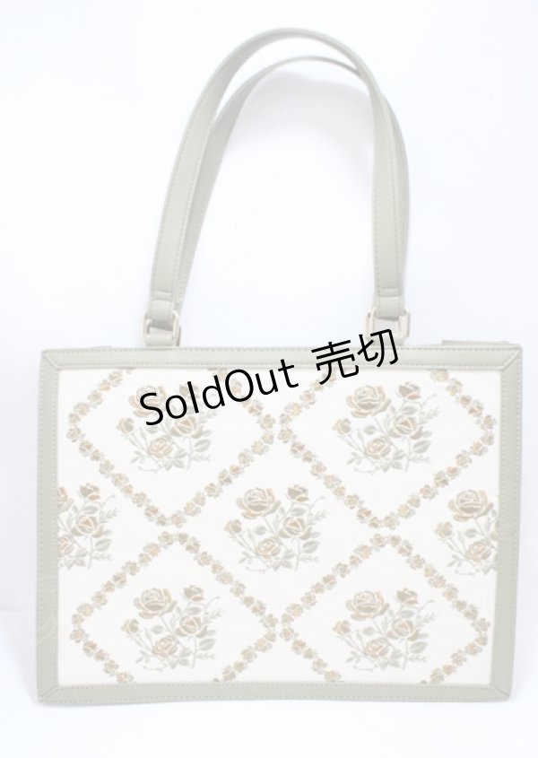 画像1: axes femme POETIQUE / ローズ刺繍レトロトートバッグ  グリーン Y-25-04-01-013-AX-BG-SZ-ZY (1)