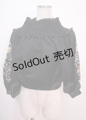 画像: axes femme NOSTALGIE / 袖刺繍入りブラウス M 黒 Y-25-04-01-103-AX-BL-SZ-ZI