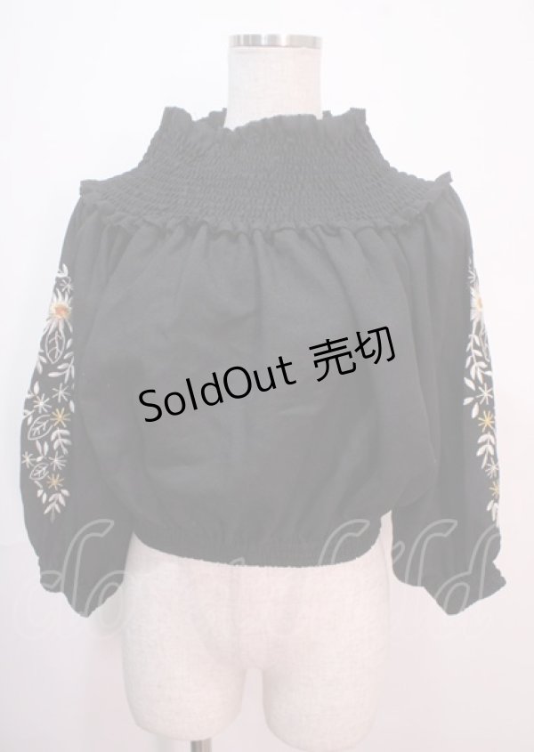 画像1: axes femme NOSTALGIE / 袖刺繍入りブラウス M 黒 Y-25-04-01-103-AX-BL-SZ-ZI (1)