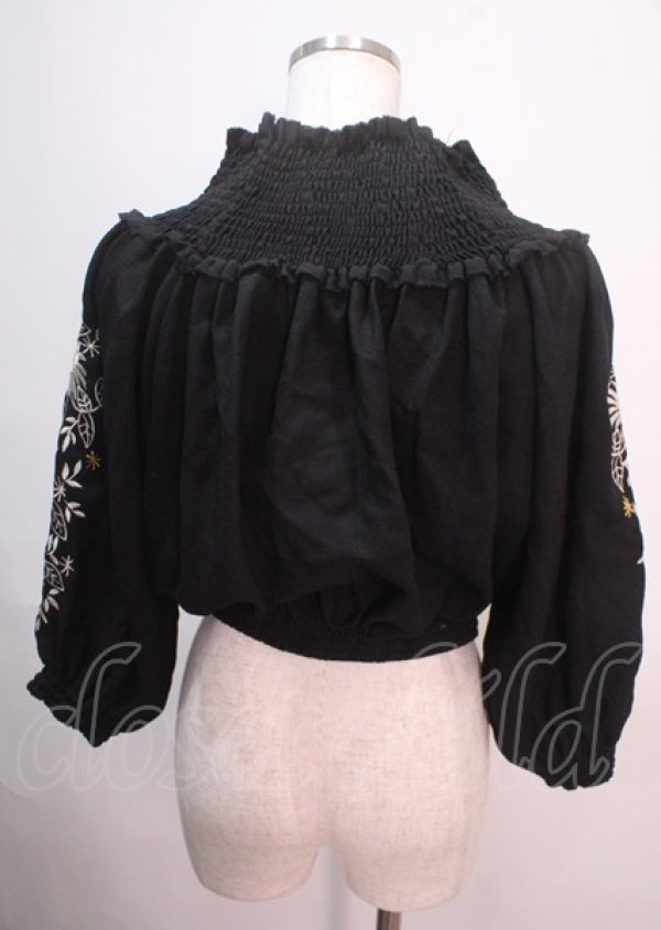 画像2: axes femme NOSTALGIE / 袖刺繍入りブラウス M 黒 Y-25-04-01-103-AX-BL-SZ-ZY (2)