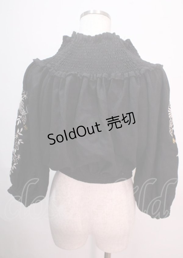 画像2: axes femme NOSTALGIE / 袖刺繍入りブラウス M 黒 Y-25-04-01-103-AX-BL-SZ-ZI (2)