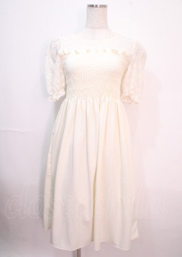 画像1: axes femme POETIQUE / シャーリングワンピース M 生成り Y-25-04-01-117-AX-OP-SZ-ZI (1)