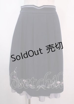 画像: axes femme POETIQUE / チューリップ刺繍タックスカート M 紺 Y-25-04-01-157-AX-SK-SZ-ZY
