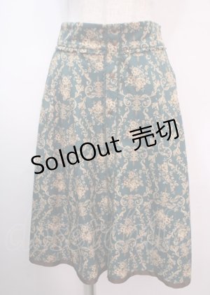 画像: axes femme / オーナメント柄前釦スカート  グリーン Y-25-04-01-166-AX-SK-SZ-ZT139