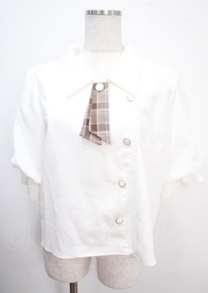 画像: axes femme POETIQUE / チェックリボン付パフ袖ブラウス M 生成り Y-25-04-01-025-AX-BL-SZ-ZY
