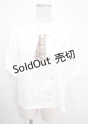画像: axes femme POETIQUE / チェックリボン付パフ袖ブラウス M 生成り Y-25-04-01-025-AX-BL-SZ-ZY