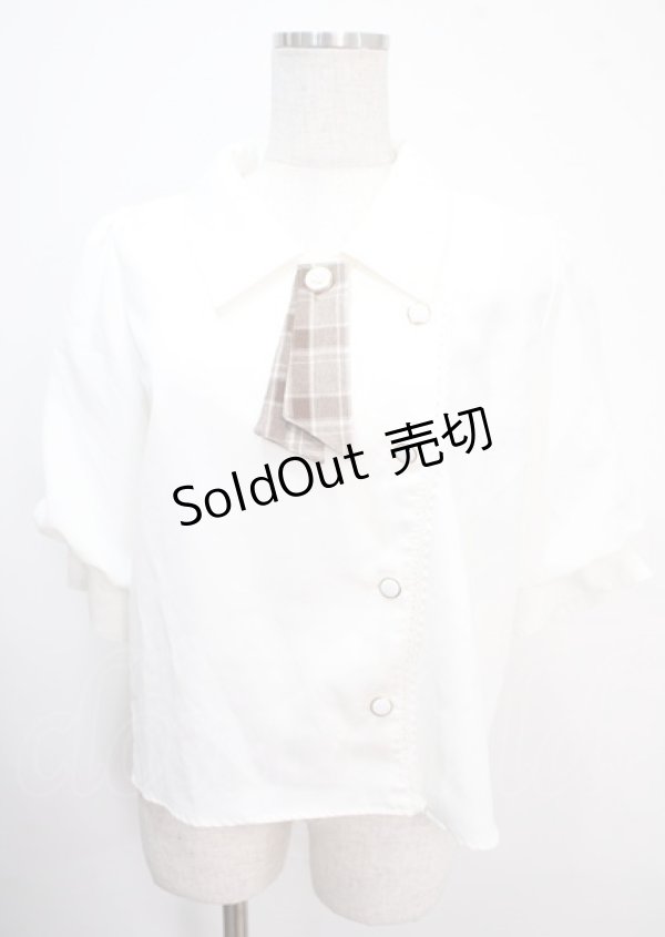 画像1: axes femme POETIQUE / チェックリボン付パフ袖ブラウス M 生成り Y-25-04-01-025-AX-BL-SZ-ZY (1)