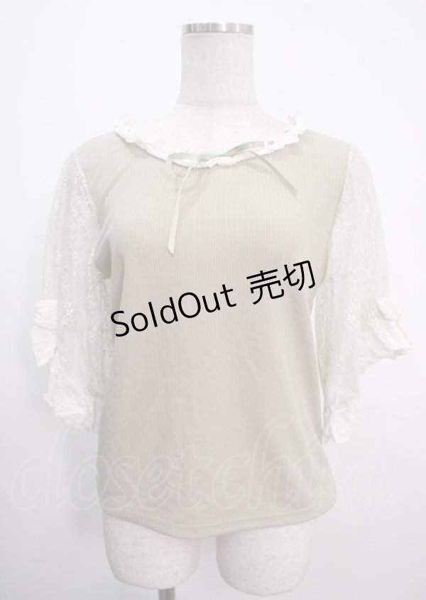 画像1: axes femme / レース×リボン袖プルオーバー M グリーン Y-25-04-03-048-AX-TO-SZ-ZY (1)