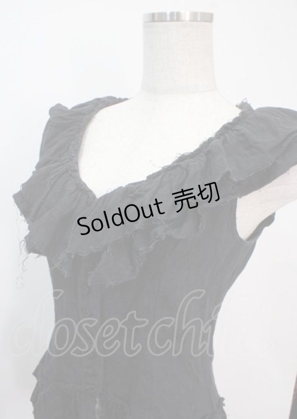 画像4: BPN / ガーゼフリルノースリーブブラウス M ブラック×ジャガード Y-25-04-03-005-GO-BL-SZ-ZY (4)