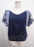 画像1: axes femme / チュール刺繍フレア袖リブプルオーバー M 紺 Y-25-04-03-063-AX-TO-SZ-ZY (1)