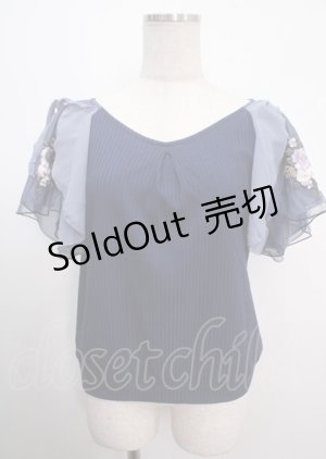 画像: axes femme / チュール刺繍フレア袖リブプルオーバー M 紺 Y-25-04-03-063-AX-TO-SZ-ZY