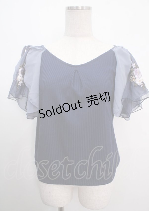 画像1: axes femme / チュール刺繍フレア袖リブプルオーバー M 紺 Y-25-04-03-063-AX-TO-SZ-ZY (1)