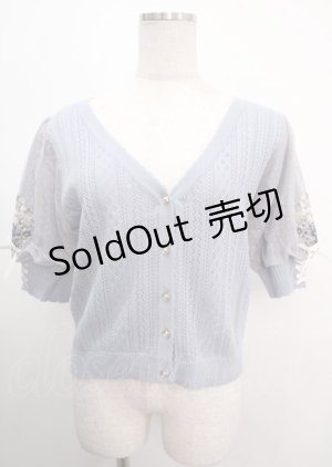 画像: axes femme / すずらん刺繍半袖ニットカーディガン M サックス Y-25-04-03-067-AX-TO-SZ-ZY