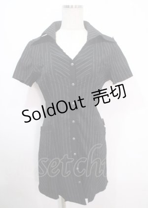 画像: Ozz Croce / ストライプシャツワンピース  黒 Y-25-04-03-072-OO-OP-SZ-ZY