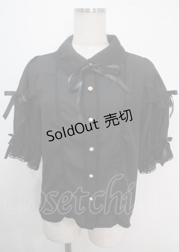 画像1: axes femme kawaii / レース襟リボン付ブラウス M 黒 Y-25-04-03-007-AX-BL-SZ-ZY (1)