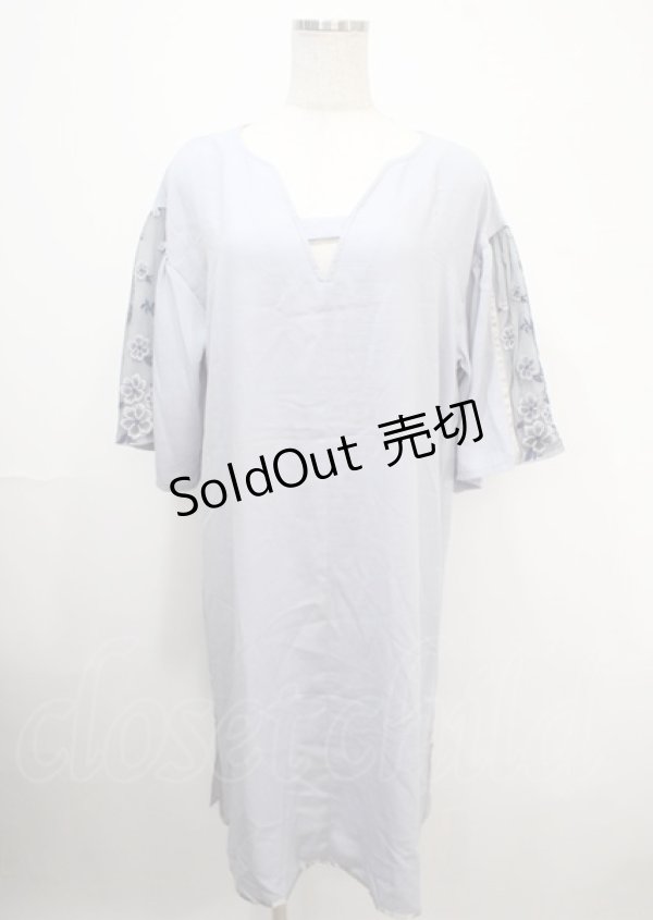 画像1: axes femme / チュール×花刺繍ワンピース F サックス Y-25-04-03-088-AX-OP-SZ-ZY (1)