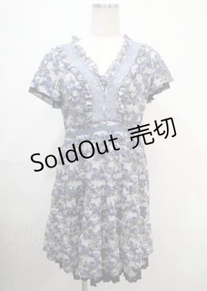 画像: axes femme / ローズリーフ柄ティアードワンピース M 紺 Y-25-04-03-091-AX-OP-SZ-ZI