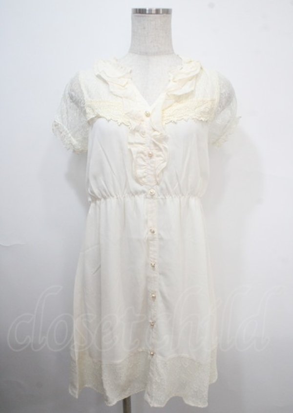 画像1: axes femme / レーシー切り替えワンピース M キナリ Y-25-04-03-096-AX-OP-SZ-ZI (1)