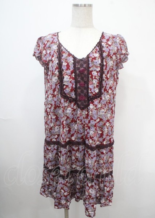 画像1: axes femme / 花柄ワンピース M ワイン Y-25-04-03-101-AX-BL-SZ-ZI (1)