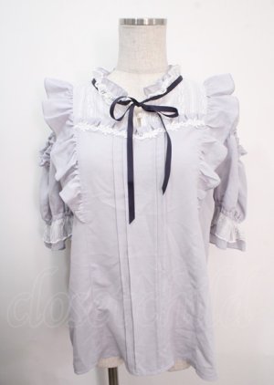 画像: axes femme POETIQUE / レース使い肩あきフリルブラウス M サックス Y-25-04-03-010-AX-BL-SZ-ZY