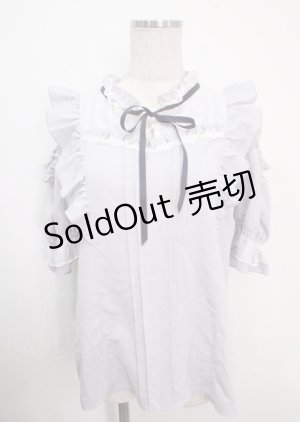 画像: axes femme POETIQUE / レース使い肩あきフリルブラウス M サックス Y-25-04-03-010-AX-BL-SZ-ZY