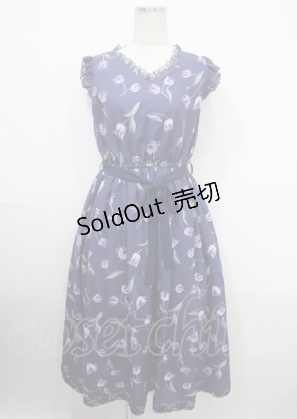 画像1: axes femme POETIQUE / チューリップ柄ワンピース M パープル Y-25-04-03-111-AX-OP-SZ-ZY (1)