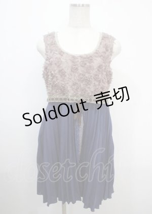 画像: 【SALE】axes femme / ローズ×プリーツドレス M 紺 Y-25-04-03-112-AX-OP-SZ-ZT509
