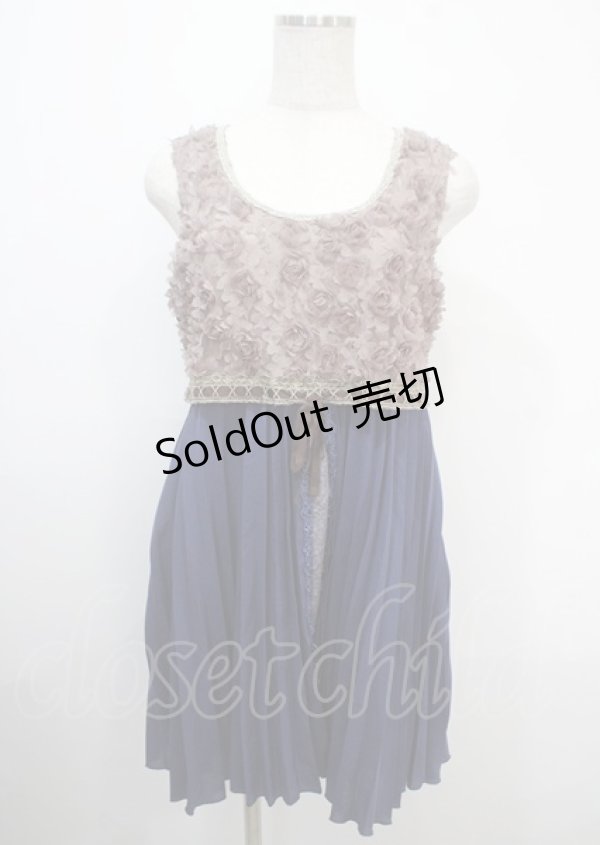 画像1: 【SALE】axes femme / ローズ×プリーツドレス M 紺 Y-25-04-03-112-AX-OP-SZ-ZT509 (1)