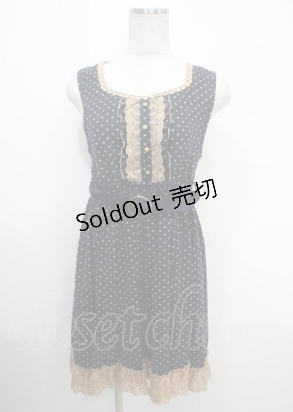 画像1: axes femme / レース配色ドットノースリーブワンピース M 紺 Y-25-04-03-113-AX-OP-SZ-ZY (1)