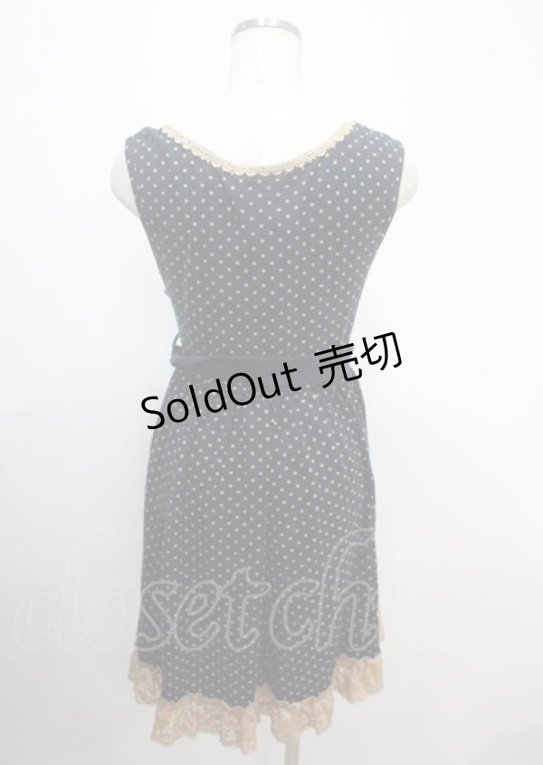 画像2: axes femme / レース配色ドットノースリーブワンピース M 紺 Y-25-04-03-113-AX-OP-SZ-ZY (2)