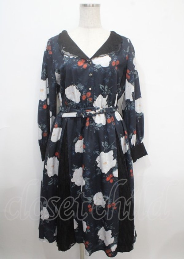 画像1: axes femme NOSTALGIE / 刺繍襟花柄ワンピース M 黒 Y-25-04-03-128-AX-OP-SZ-ZY (1)