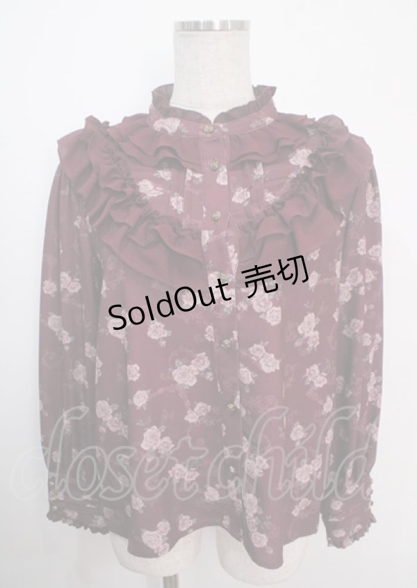 画像1: axes femme / レトロオーナメントバラ柄ブラウス M ワイン Y-25-04-03-012-AX-BL-SZ-ZY (1)