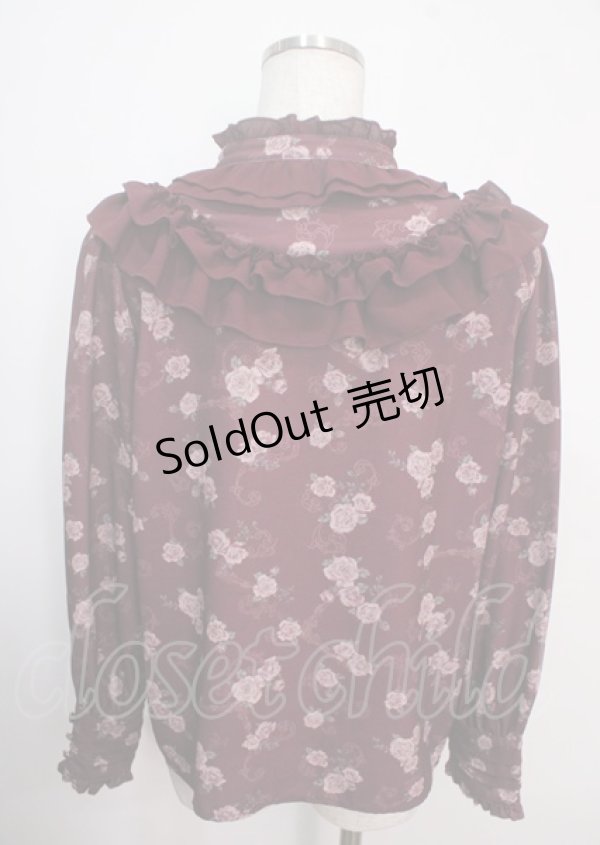 画像2: axes femme / レトロオーナメントバラ柄ブラウス M ワイン Y-25-04-03-012-AX-BL-SZ-ZY (2)