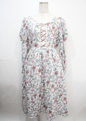 画像: axes femme Nostalgic / ボタニカル柄レースアップワンピース M 生成り Y-25-04-03-135-LO-OP-SZ-ZY