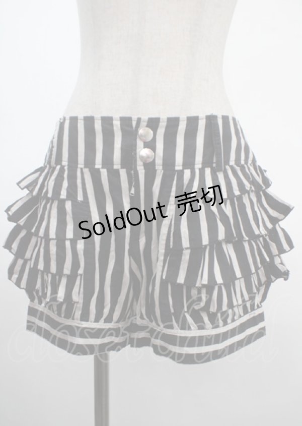 画像1: PEACE NOW / ストライプフリルショートパンツ M 黒×白 Y-25-04-03-149-PU-PA-SZ-ZY (1)