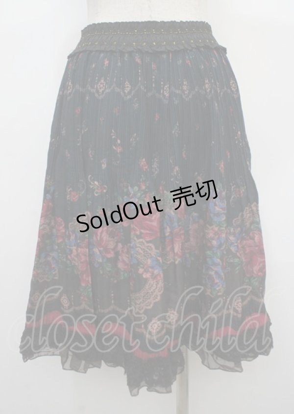 画像2: axes femme / ジョーゼット花柄パネルスカート M Bグリーン Y-25-04-03-170-AX-SK-SZ-ZY (2)