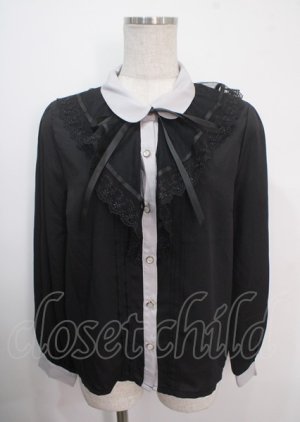 画像: axes femme POETIQUE / レースフリルバイカラーブラウス M 黒 Y-25-04-03-017-AX-BL-SZ-ZY