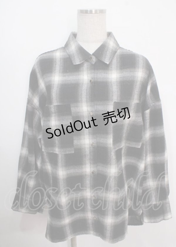 画像1: axes femme / チェック柄ロングシャツ M 黒 Y-25-04-03-018-AX-BL-SZ-ZI (1)