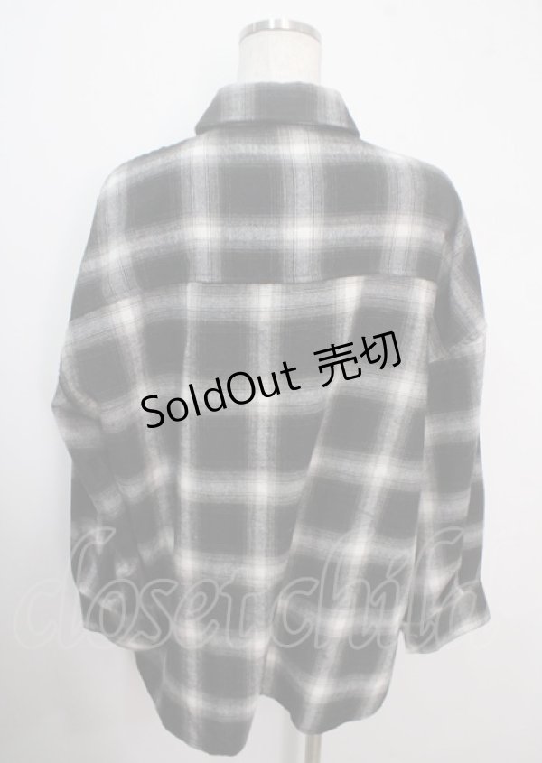 画像2: axes femme / チェック柄ロングシャツ M 黒 Y-25-04-03-018-AX-BL-SZ-ZI (2)