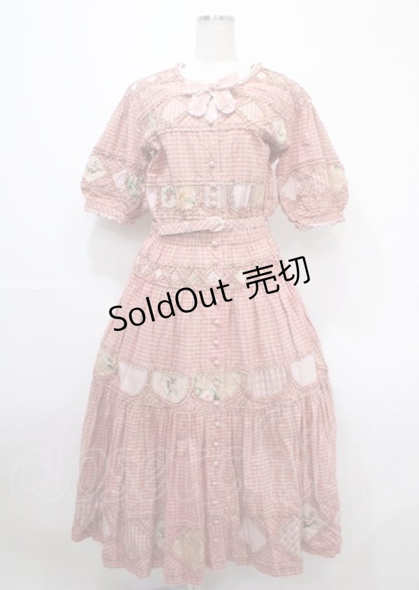 画像1: PINK HOUSE / フリル薔薇パッチワーク長袖ワンピース  ピンク Y-25-04-11-065-LO-OP-SZ-ZY (1)