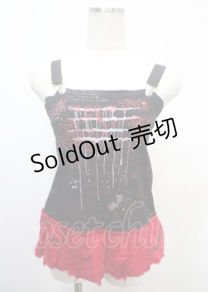 画像: h.ANARCHY / 飛沫ptプリーツガーゼタンクトップ  黒×赤 Y-25-04-11-072-HN-TO-SZ-ZS
