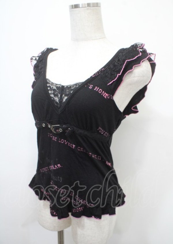 画像3: h.Jelly HONEY / ベルトデザインノースリーブトップス  黒×ピンク Y-25-04-11-073-HN-TO-SZ-ZY (3)