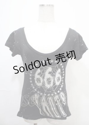 画像: h.ANARCHY / ラメプリント背中開きカットソー  黒 Y-25-04-11-078-HN-TO-SZ-ZY