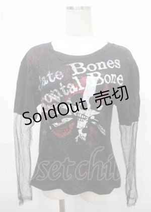 画像: h.ANARCHY / 蜘蛛の巣レースメッシュスリーブカットソー  黒 Y-25-04-11-080-HN-TO-SZ-ZS