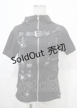 画像: h.ANARCHY / ダメージ加工入ベルト付きハイネック半袖パーカー  黒 Y-25-04-11-088-HN-TO-SZ-ZY