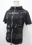 画像3: h.ANARCHY / ダメージ加工入ベルト付きハイネック半袖パーカー  黒 Y-25-04-11-088-HN-TO-SZ-ZY (3)