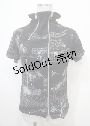 画像: h.ANARCHY / しぶき×英字ptフダブルZIP半袖パーカー  黒 Y-25-04-11-089-HN-TO-SZ-ZS