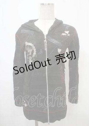 画像: h.ANARCHY / ダメージ入背中あきボーダーニットパーカー  黒 Y-25-04-11-094-HN-TO-SZ-ZS
