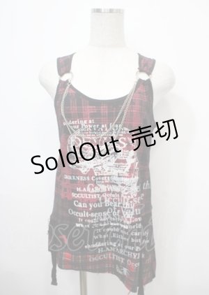 画像: h.ANARCHY / チェック柄アシメノースリーブロングトップス  黒×赤 Y-25-04-11-095-HN-TO-SZ-ZY